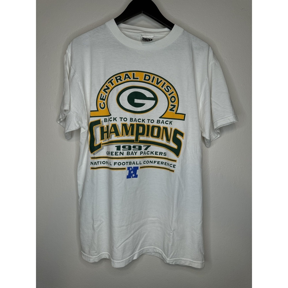 Vintage 1997 Green Bay Packers Champions T Shirt Back To Back NFL Tultex L